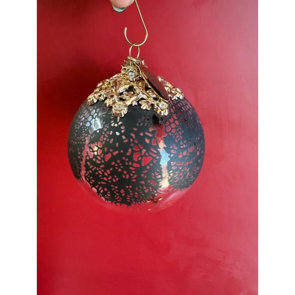 Jason Wu Large Glass Ornament Gold  Rhinestone Trimmed Black Lace Designer Tag - Picture 7 of 9